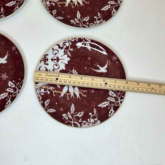 Rosanna Christmas Side Salad Plates Saucers 8 In Round Set Of 2 Red White Doves - Picture 3 of 8